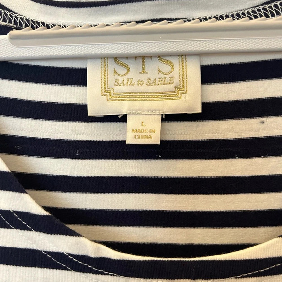 SAIL TO SABLE Striped Maxi Dress Navy Blue White Nautical Preppy Long Jersey - Picture 4 of 4